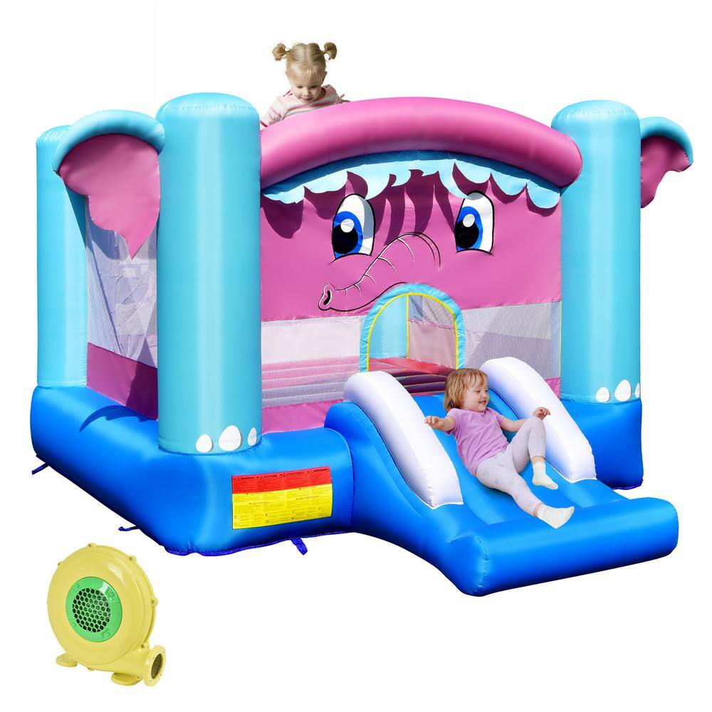 Gymax Inflatable Bounce House 3-in-1 Elephant Theme Inflatable Castle with 480-Watt Blower GYM09507