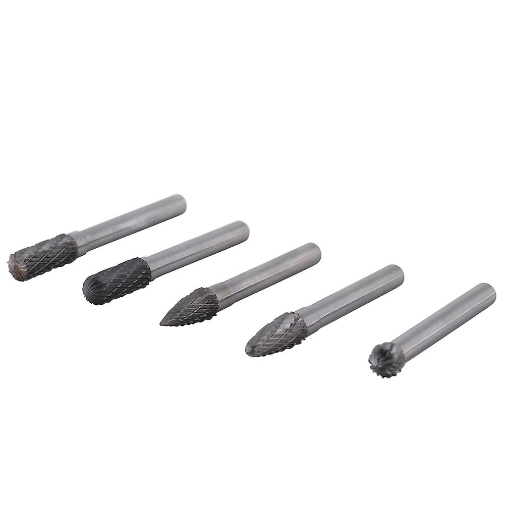 5 Pcs Tungsten Steel Grinding Burr 6mm Shank 8mm Head Rotary Cutter Bits Kit