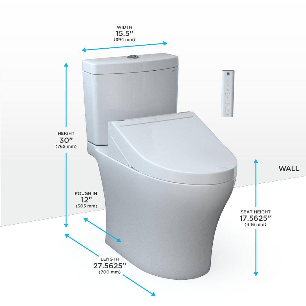 TOTO Aquia IV 2-piece 0.91.28 GPF Dual Flush Elongated ADA Comfort Height Toilet in. Cotton White C5 Washlet Seat Included MW4463084CEMFGN#01