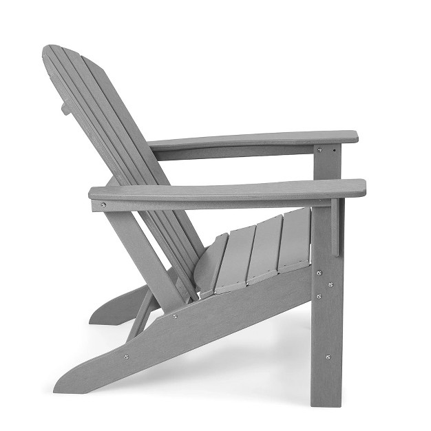 Edyo Living Hdpe Plastic Resin Heavy Duty Durable All Weather Outdoor Patio Lawn Adirondack Chair Furniture With Comfortable Contoured Seat Gray