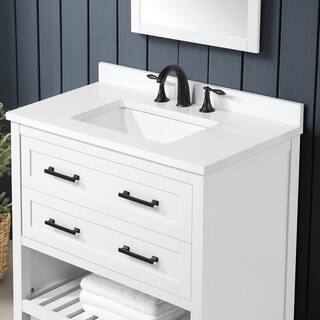 Home Decorators Collection Autumn 36 in. W x 19 in. D x 34.50 in. H Freestanding Bath Vanity in White with White Engineered Stone Top Autumn 36W