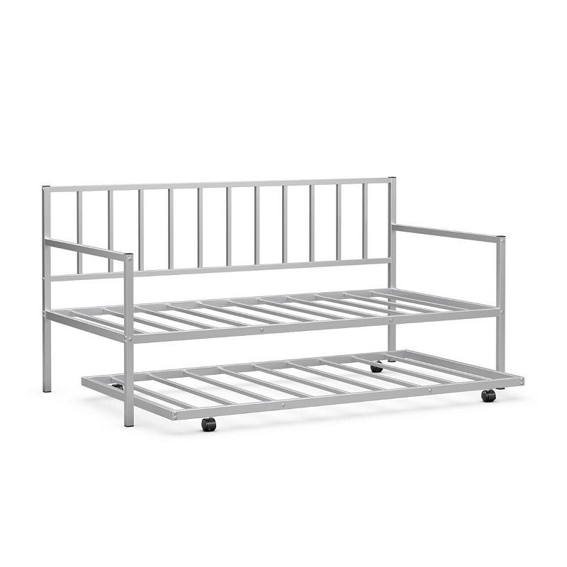 Twin Daybed Set with Metal Slat Support and Roll-Out Trundle