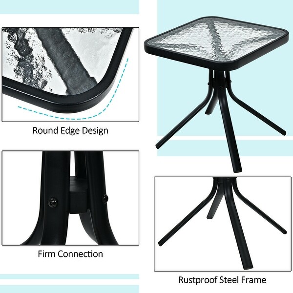 18 Inch Patio Coffee Side Table with Tempered Glass