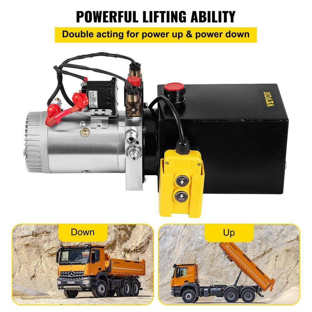 VEVOR 12-Volt DC 8 qt. Hydraulic Power Unit Hydraulic Pump Double Acting Hydraulic Power with Metal Oil Reservoir for Car Lift 8LCZYYBTXSZY00001V0