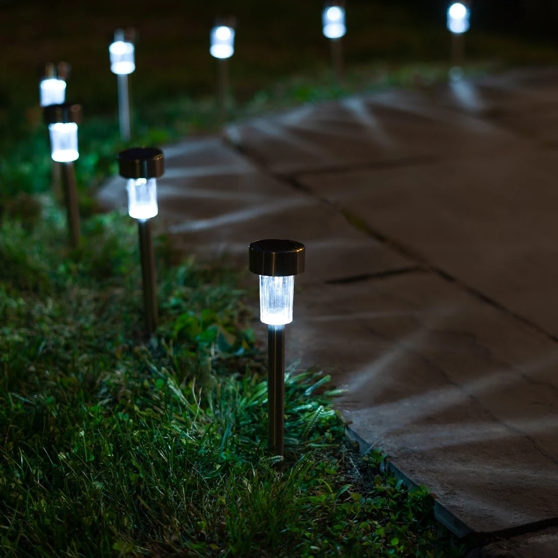 Solar-powered LED Metal Garden Pathway Stake Lights (Set of 16) - 16 Pack