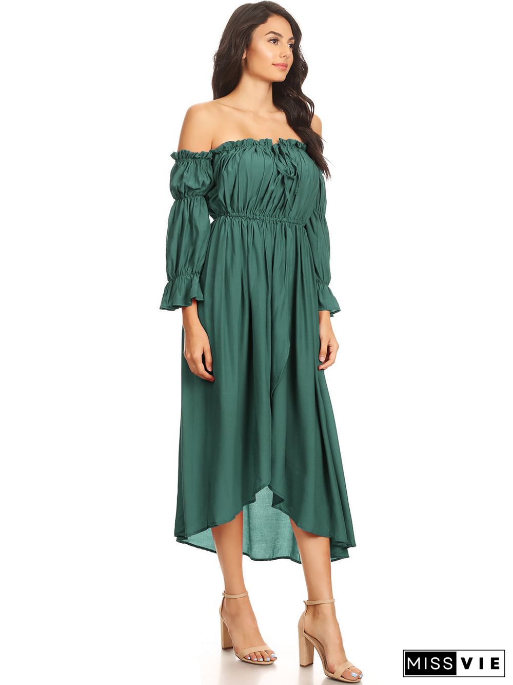 Casual Boho Long Sleeve Off Shoulder Renaissance Dress