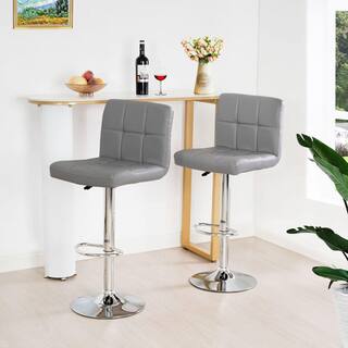 HOMESTOCK Set of 2 Bar Stools Adjustable Swivel Bar Chair Leather Counter Stools Bar Chairs Stool for Kitchen Counter Gray 85430W