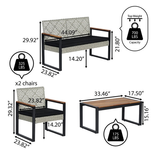 Thom 4Piece Modern Coastal Faux Wicker Conversation Outdoor Patio Set，by JONATHAN Y