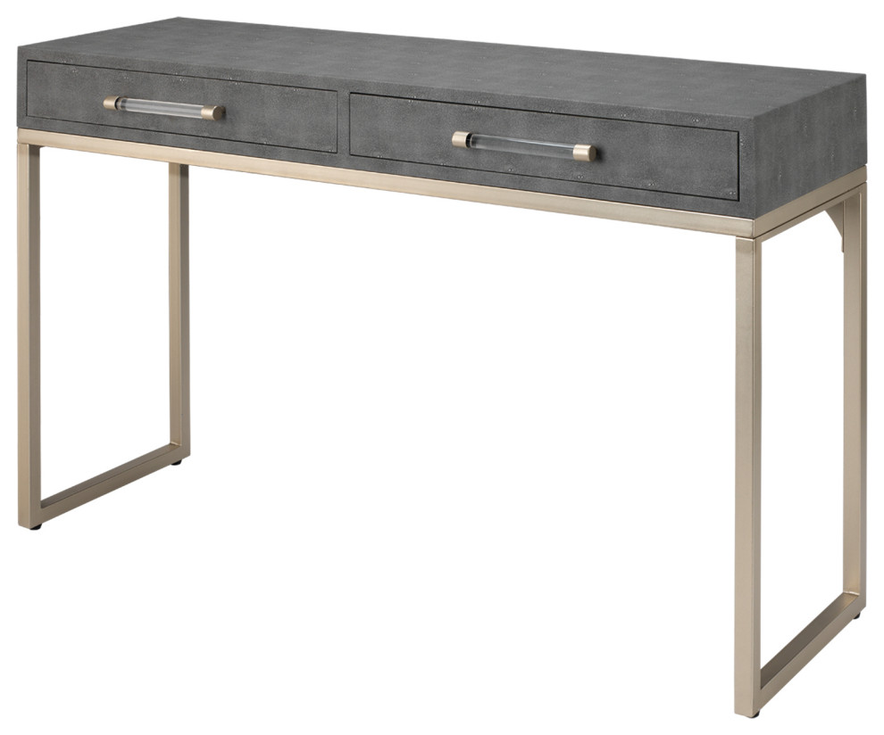 Elegant Faux Shagreen Console Table 2 Drawers Gray Champagne Brass Vintage Style   Contemporary   Console Tables   by My Swanky Home  Houzz