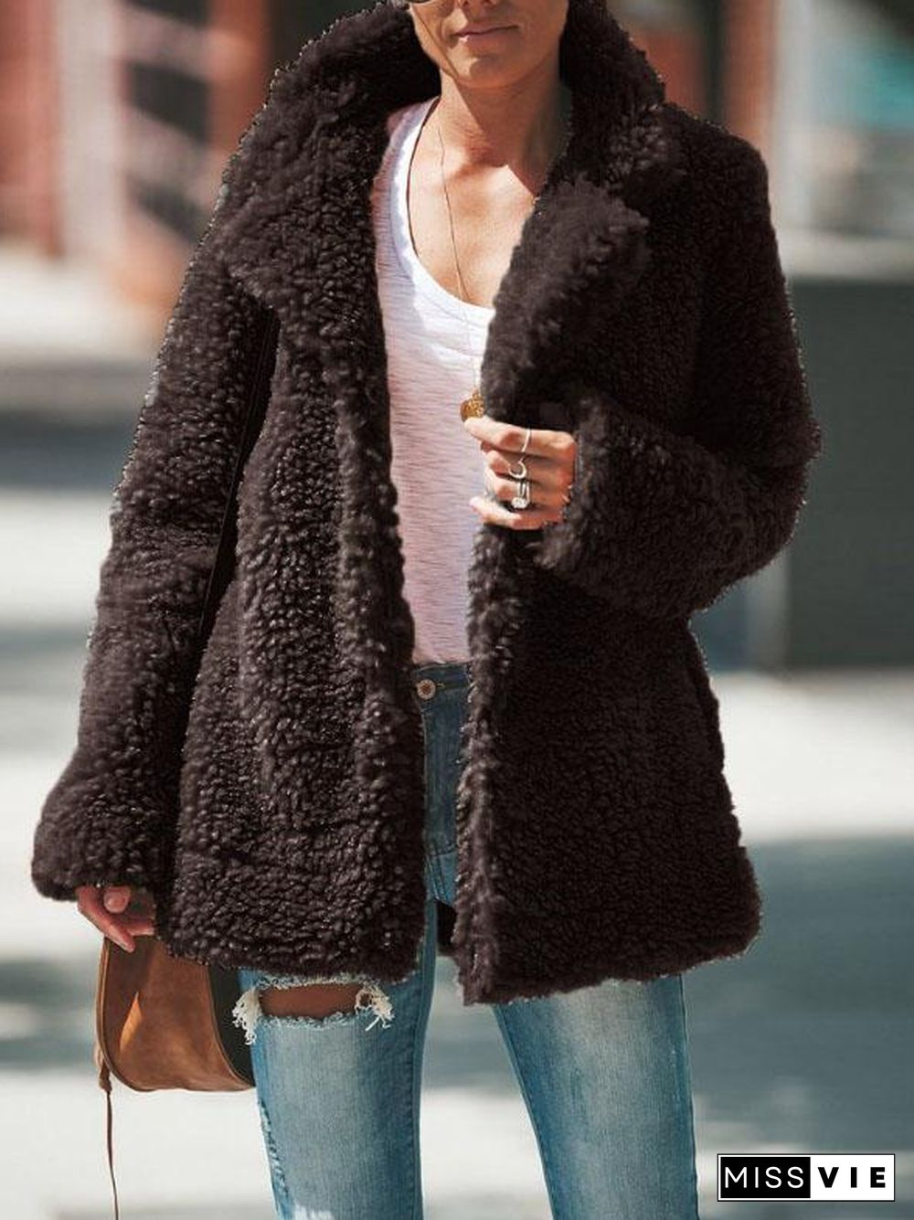 Lapel Solid Long Sleeve Jacket Cardigan Coat