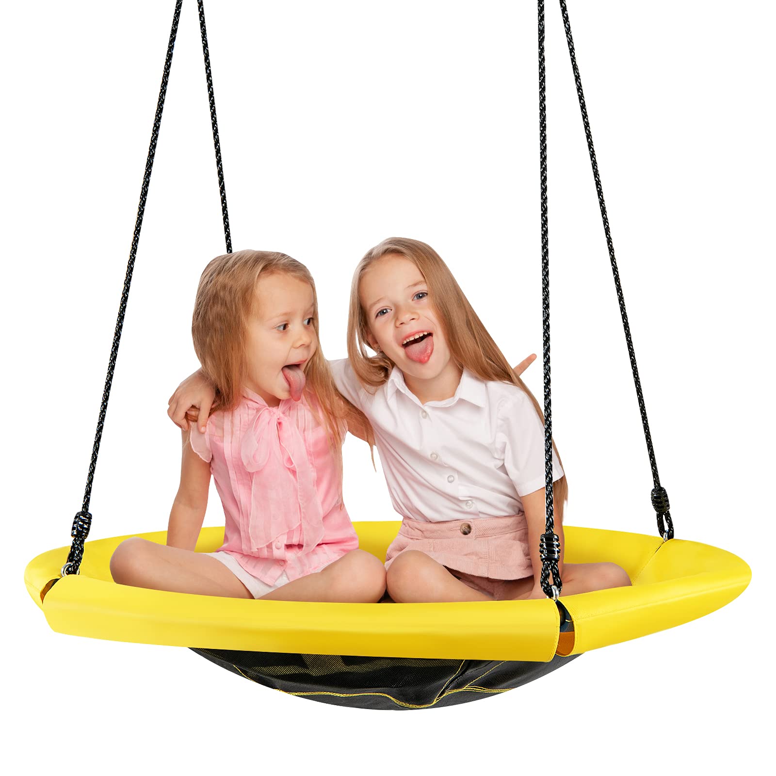 Costzon 40'' Saucer Tree Swing, Round Flying Nest Tree Swing with Oxford Cloth Platform (Yellow)