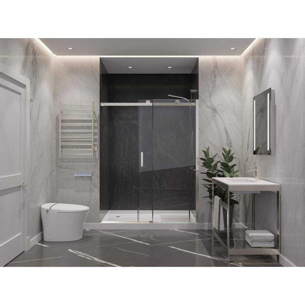 ANZZI Rhodes 60 in. W x 76 in. H Sliding Frameless Shower DoorEnclosure in Brushed Nickel with Clear Glass SD-FRLS05702BN