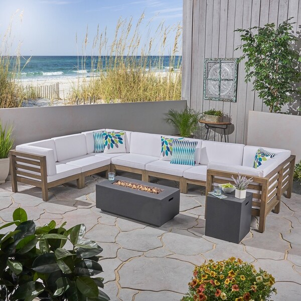 Oana Outdoor Ushaped 8seat Acacia Sectional Sofa Set w/ Fire Pit by Christopher Knight Home