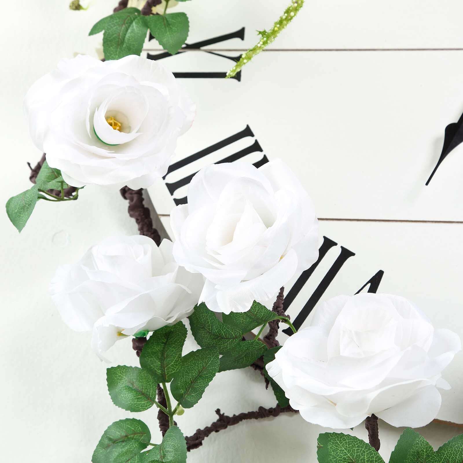 White Artificial Silk Rose Hanging Flower Garland, Faux Vine 6ft