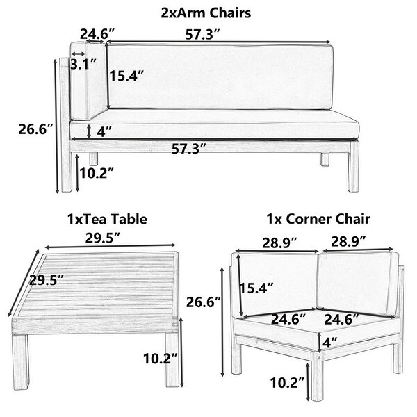 4-Piece Sectional Sofa Seating Group， Outdoor Patio Backyard Wood Frame Corner Sofa Design with Cushions and Table， X-Back Sofa - Overstock - 37254192