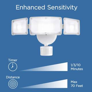 AWSENS 40-Watt 180-Degree White Motion Activated Outdoor Integrated LED Flood Light with 3 Heads and PIR Dusk to Dawn Sensor AW5883-WH