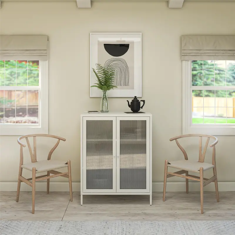 Ashbury White 40H Accent Cabinet with Fluted Glass Doors