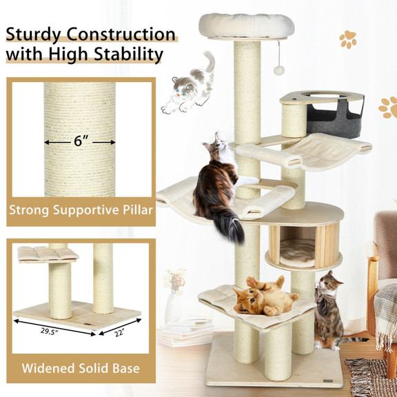 Costway 17450629 77.5 Inch Cat Tree Condo Multi Le...