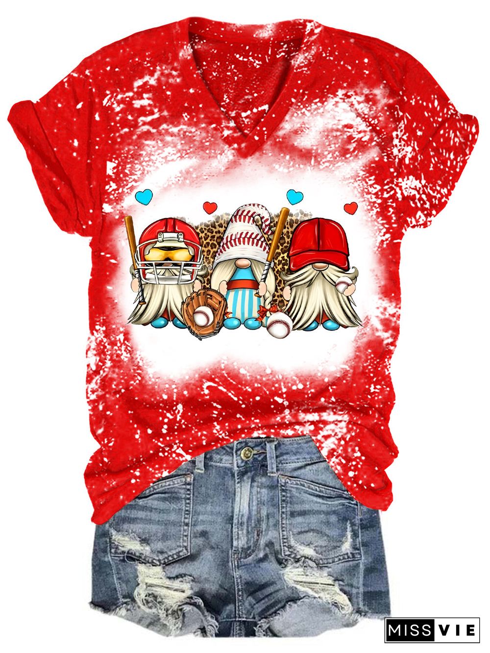 Baseball Team Gnomes Bleaching V Neck T-shirt