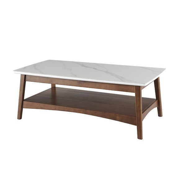 Luca Mid- Century Coffee Table Stone and Wooden Frame