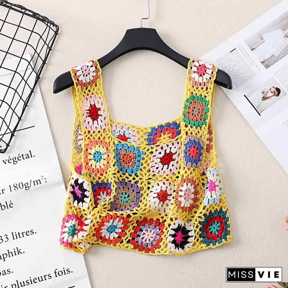 Knit Tank Top Woman Binder Chest Crochet Corset Femme Debardeur Femmes Camisoles Women Crop Tops Random Color Block Dropshipping