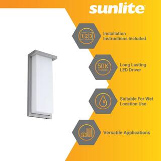 Sunlite 1-Light 14 in. Silver LED Modern Rectangle Outdoor Wall Lantern Light Sconce CCT Color Tunable Switch 3000K 4000K 5000K HD03174-1