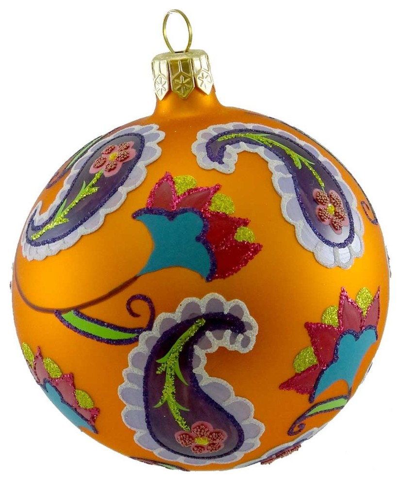 Holiday Ornament PAISLEY BALL Blown Glass Ornament Ball Mod Floral V25064AC   Mediterranean   Christmas Ornaments   by Story Book Kids Inc  Houzz