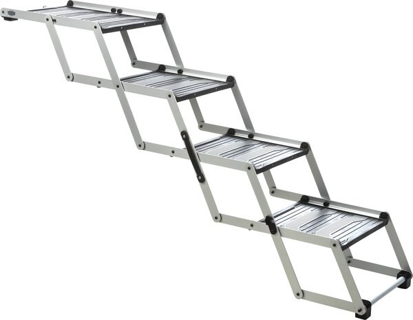 TRIXIE Heavy Duty 4-Step Foldable Dog Stairs， Silver/Black