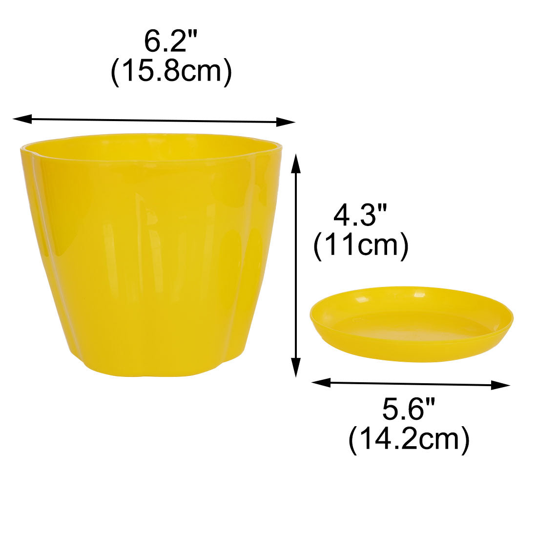 Home Garden Plastic Petal Shaped Plant Planter Holder Flower Pot Yellow w Tray