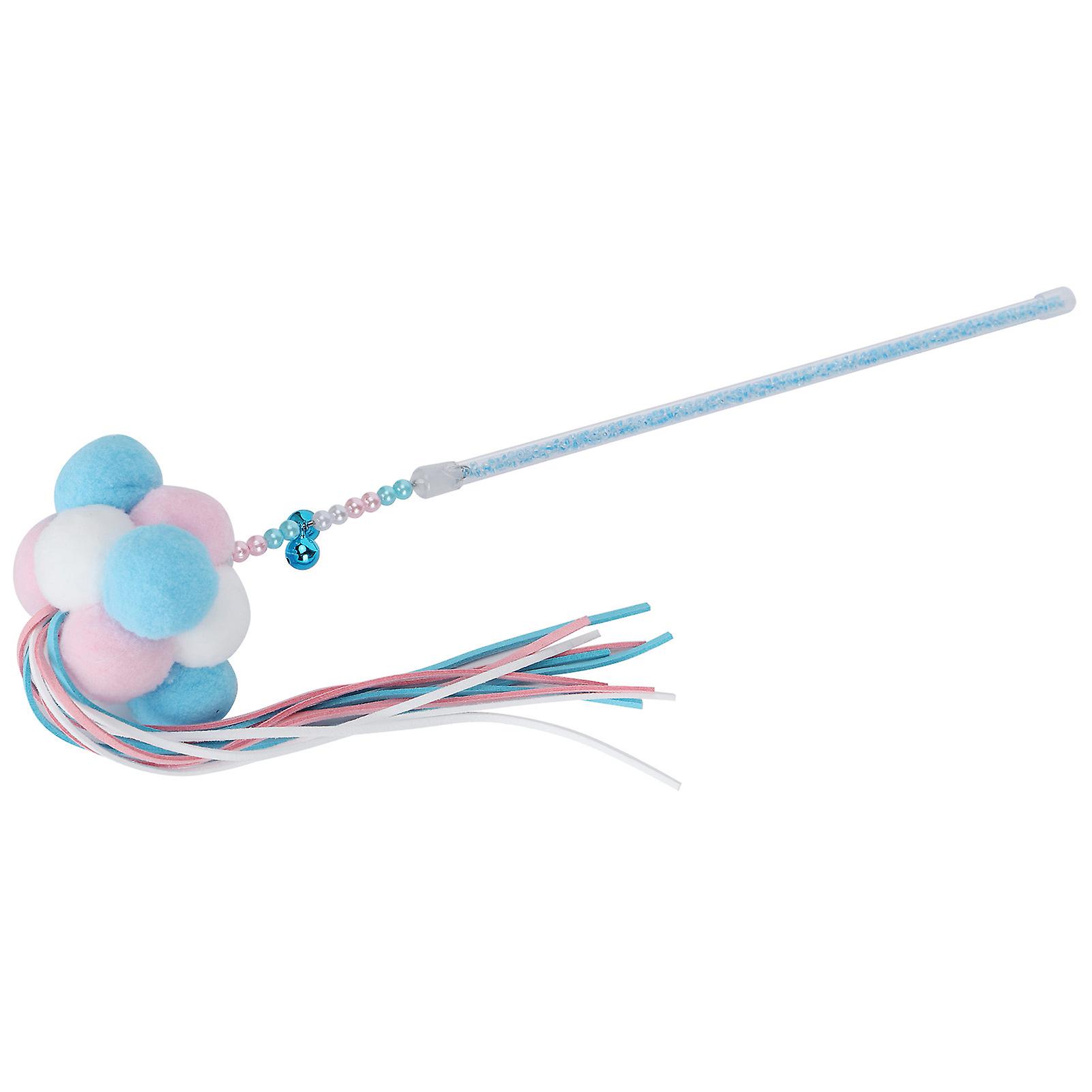 Pet Cat Tassel Playing Stick With Bell And Plush Ball Cat Interactive Training Toyblue