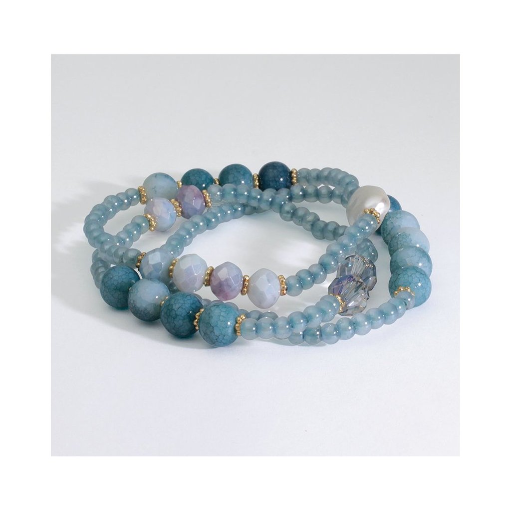 Periwinkle by Barlow  Aquamarine beads with crystal and pearl-Bracelet