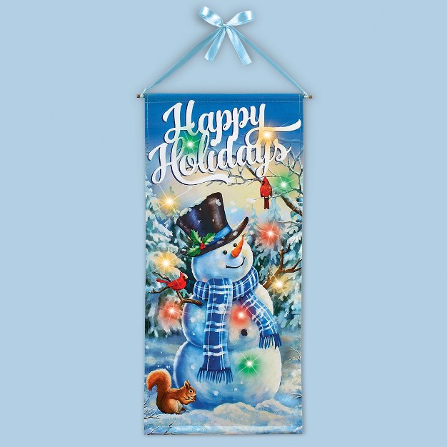 Collections Etc Led Lighted Hanging Happy Holidays Snowman Banner