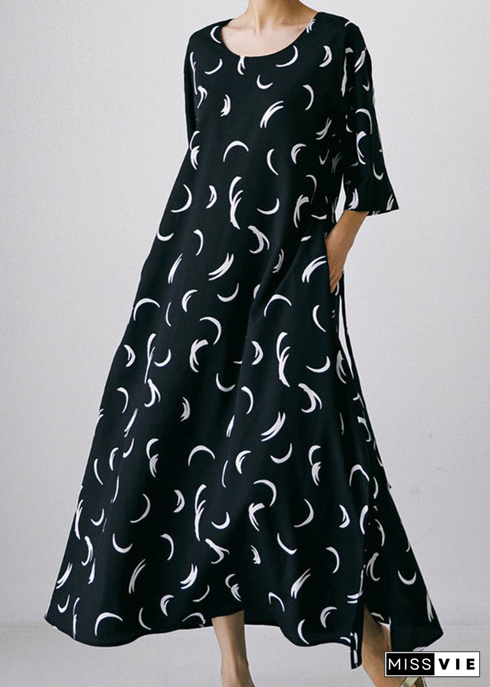 Black O-Neck Bow Tie Waist Silk Maxi Dress Long Sleev