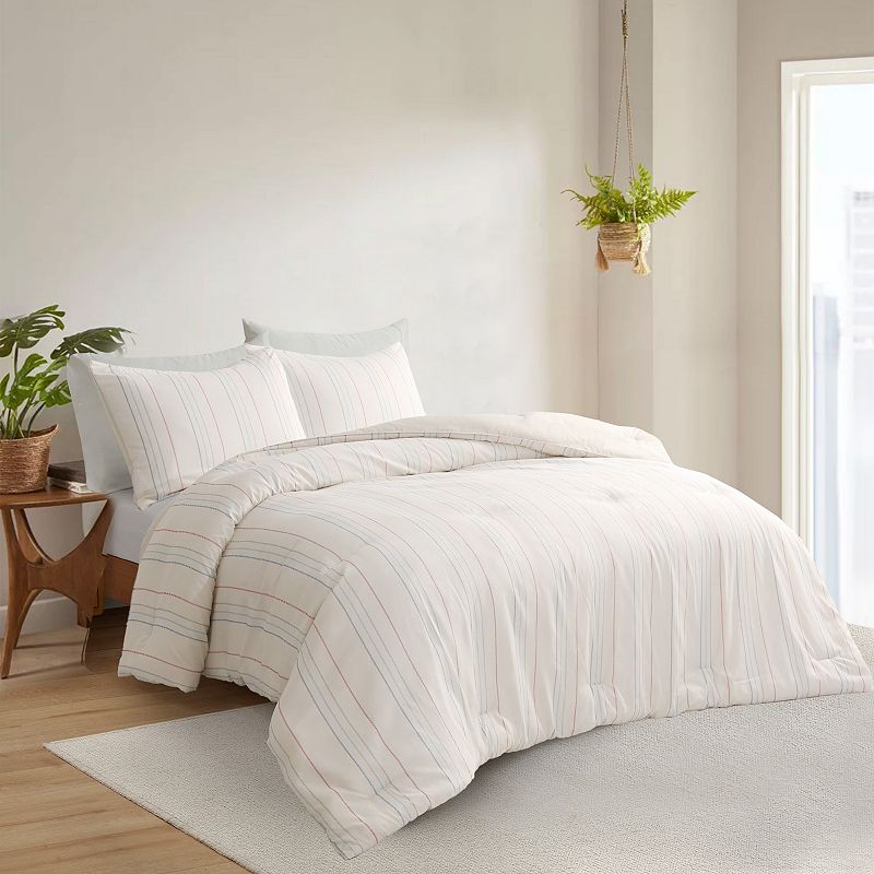 Unikome All Season Stripe Printed Pattern Down Alternative Reversible Comforter with Shams