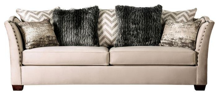 Furniture of America Keinisha Transitional Fabric Sofa in Beige   Transitional   Sofas   by Homesquare  Houzz