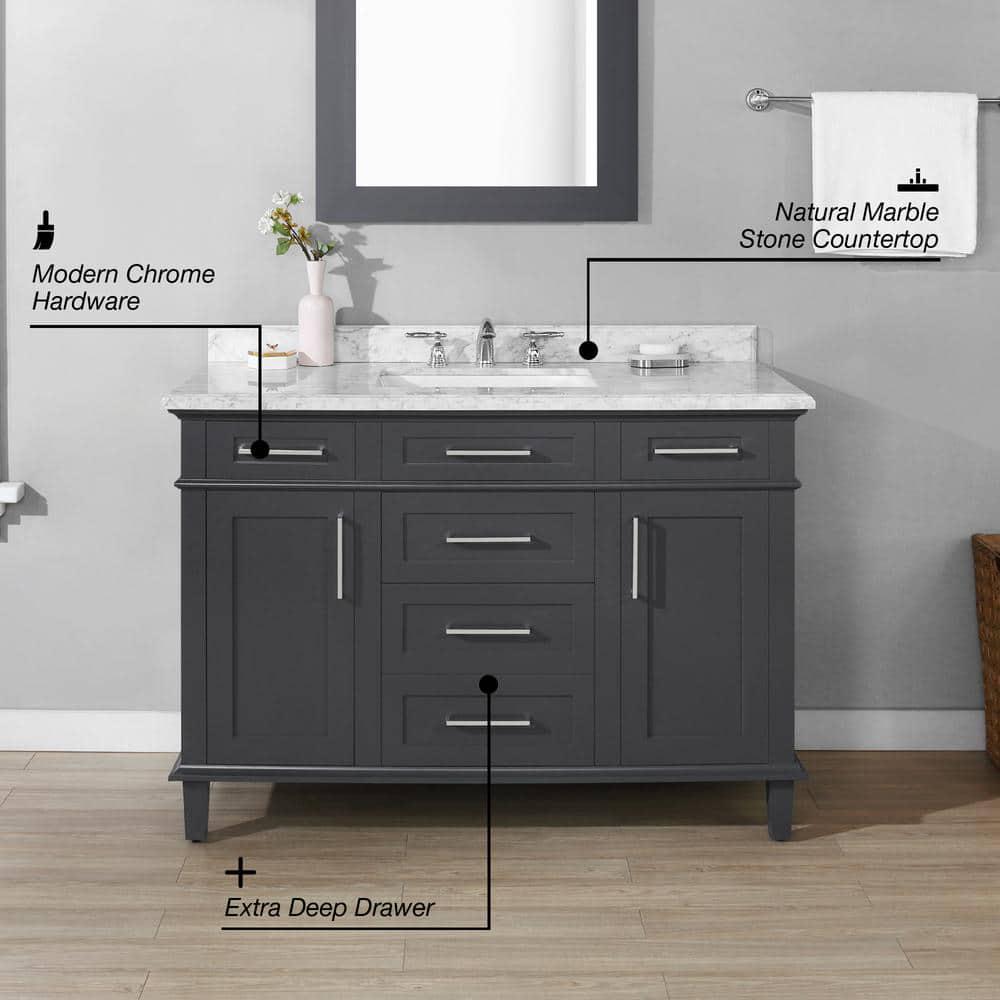 Home Decorators Collection Sonoma 48 in W x 221 in D x 343 in H Freestanding Bath Vanity in Dark Charcoal with Carrara Marble Marble Top