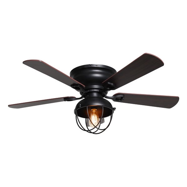 42-inch Wood 5-Blade Matte Black Flush Mount Ceiling Fan with Remote Shopping - The Best Deals on Ceiling Fans | 36596317