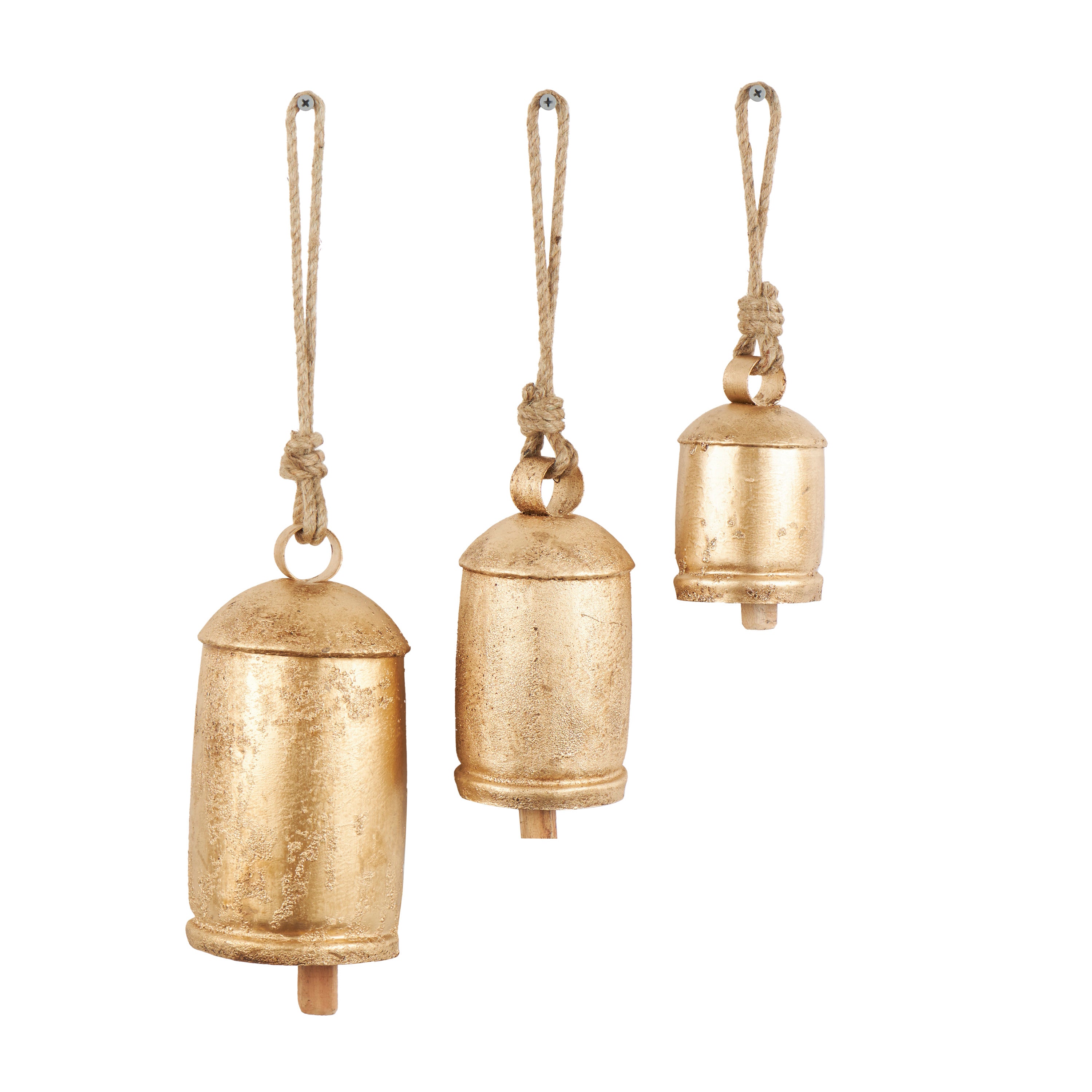 DecMode Gold Metal Tibetan Inspired Decorative Hanging Bell Chime Set of 3 5