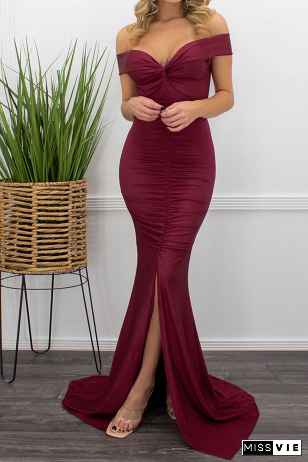 Off Shoulder Backless Evening Bodycon Dress Wholesale