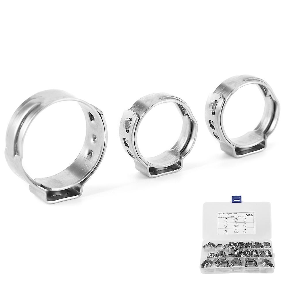 42pcs Stainless Steel Cinch Clamps Rings Single Ear 1/2in 3/4in For Pex Tubing Pipe Fitting Connections