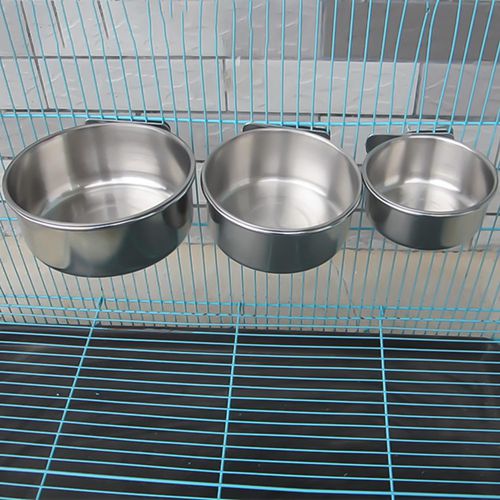 AkoaDa Bird Feeding Dish Cups， Parrot Food Bowl Clamp Holder - Stainless Steel Coop Cup， Bird Cage Water Bowl for Parakeet African Greys Conure Cockatiels