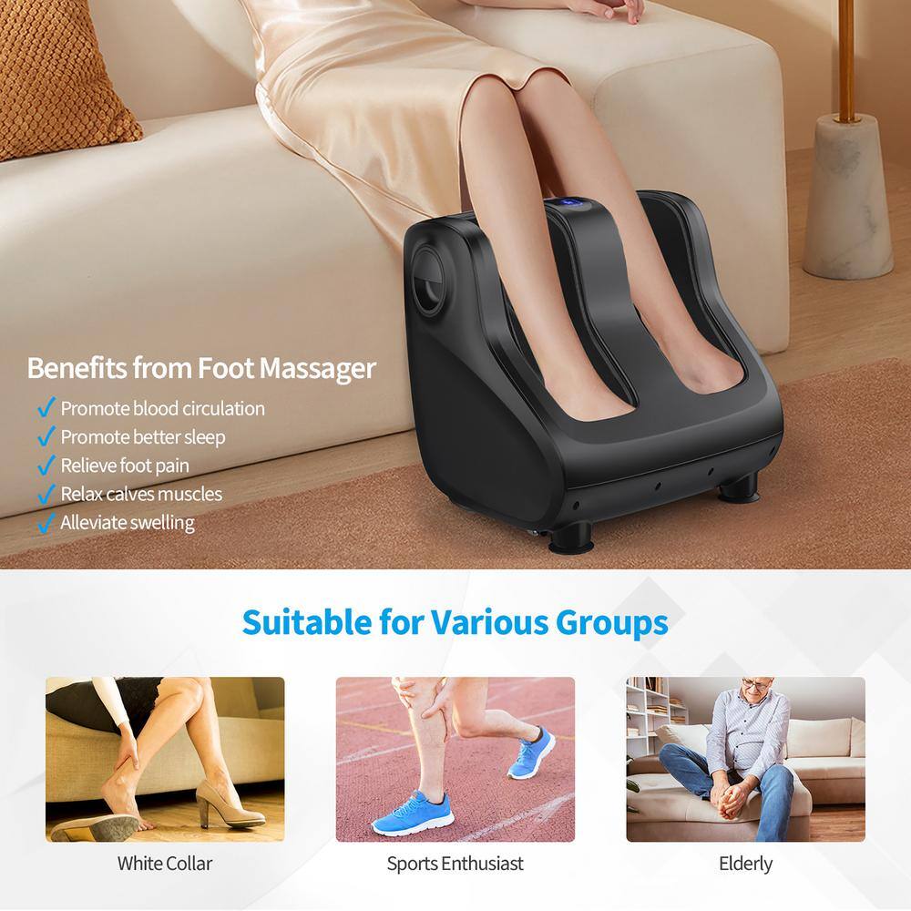 Costway 6-Speed Shiatsu Foot and Calf Massager WCompression Kneading Heating and Vibrating in Black JS10017US-BK