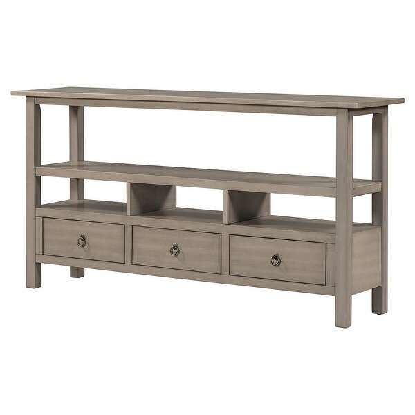 Rustic Solid Console Table Double-Storey Tabletop with Three Drawers