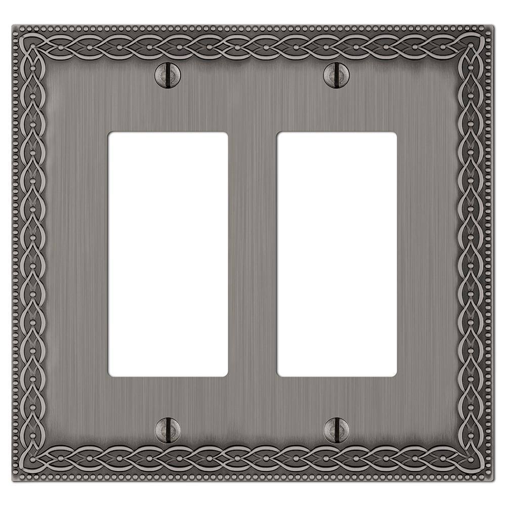 AMERELLE Amelia 2 Gang Rocker Metal Wall Plate - Antique Nickel 93RRAN