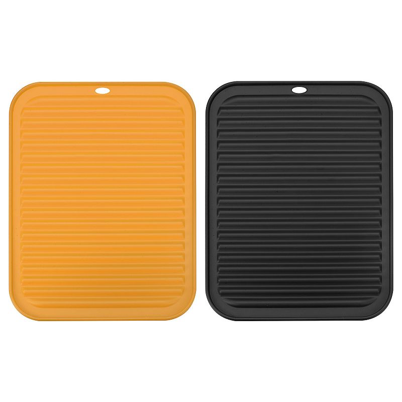 2 Pcs 12 x 9 Sink Drain Pad Silicone Dish Drying Mat Set