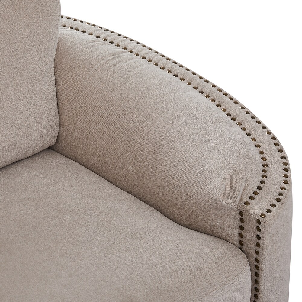 Modern 3 Seater/Plus Loveseat Sofa Polyester Upholstered Couch with Semilunar Arm and Rivet Detailing for Living Room