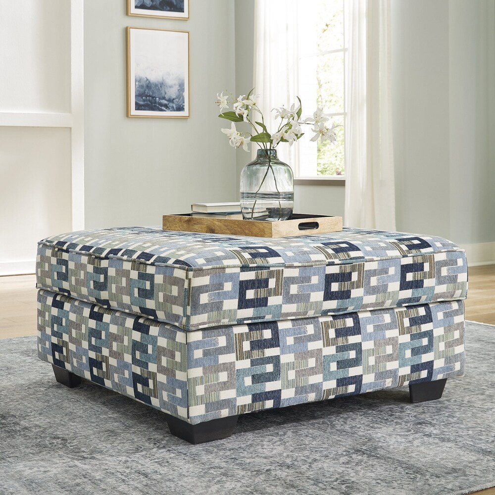 Signature Design by Ashley Valerano White/Blue Ottoman with Storage