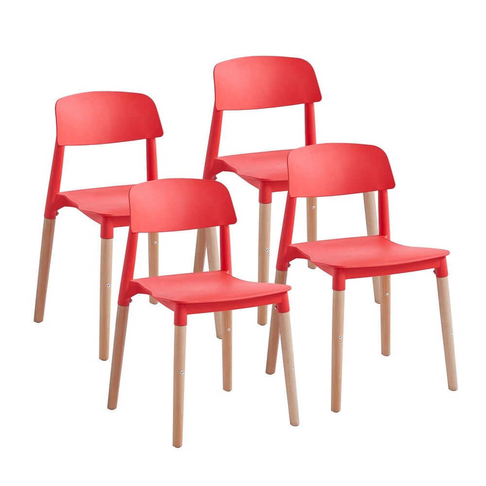 Porthos Home Clyde Stackable Dining Chairs Set Of 4  PP Plastic  Woody Accents