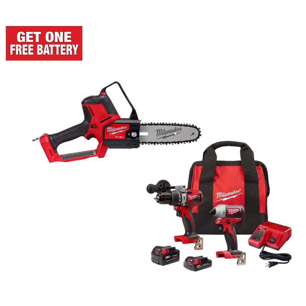 MW M18 FUEL 8 in. 18V Lithium-Ion Brushless Electric Battery Chainsaw HATCHET wM18 Hammer DrillImpact Combo (3-Tool) 3004-20-2893-22CX