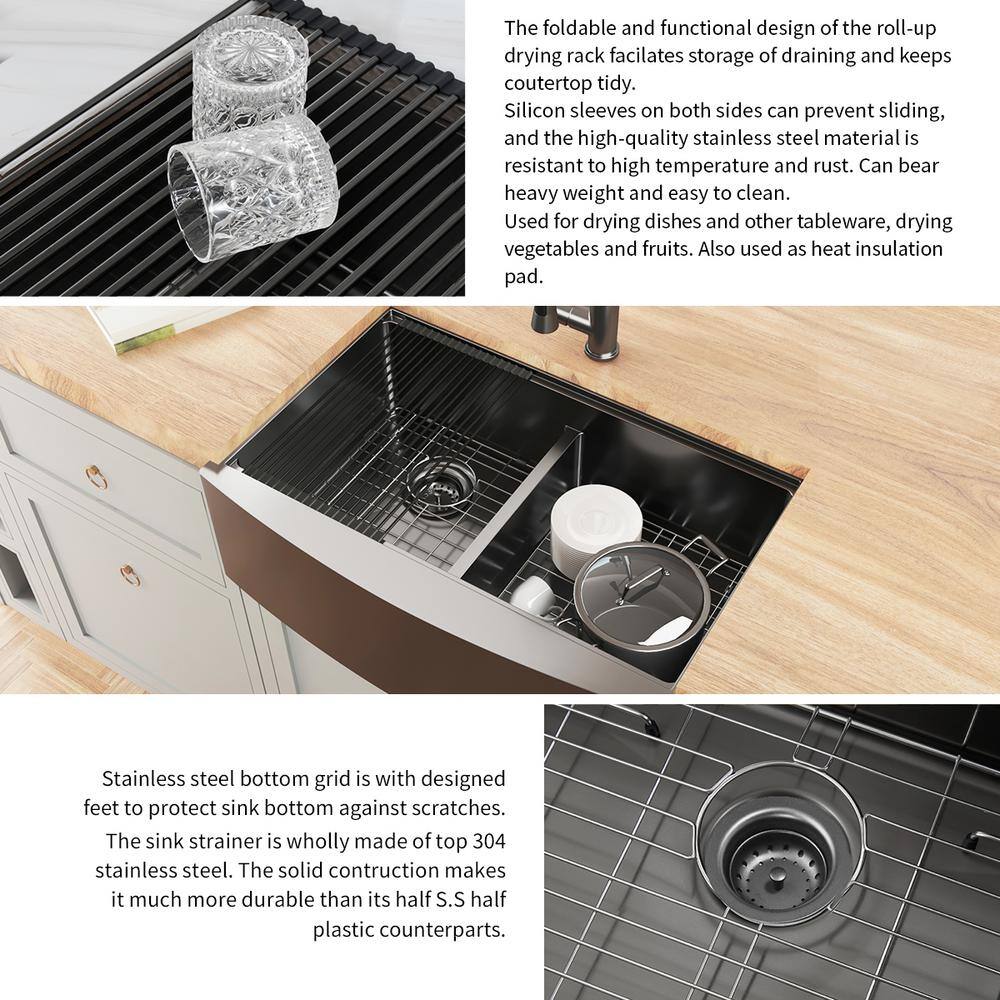 Glacier Bay Gunmetal Black Stainless Steel 36 in. 18-Gauge Double Bowl Farmhouse Workstation Kitchen Sink ACS3622A2Q-W